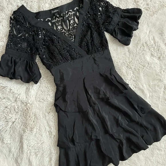 bebe black ruffle dress Scuba Bustier Ruffle Wrap Dress Black main image 0